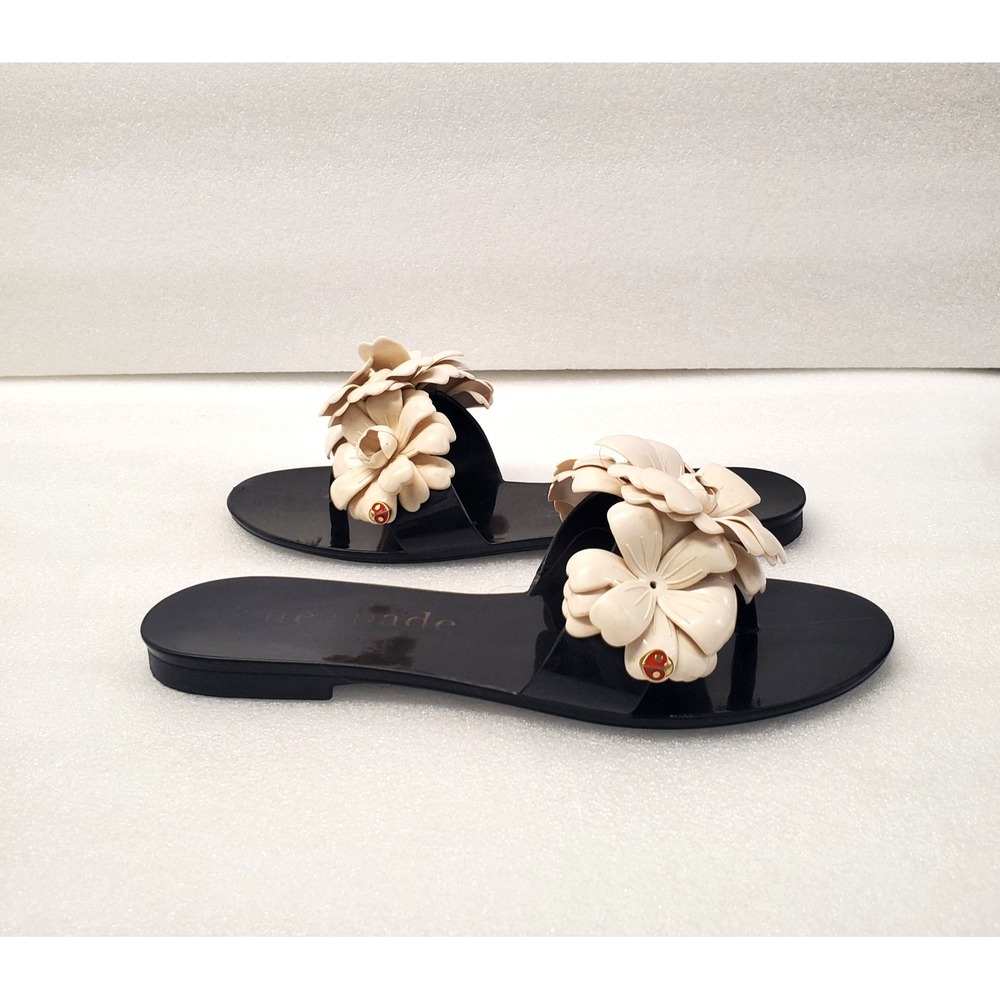 Kate Spade New York  Jaylee Flower Black Cream Slide Sandals Size 6 - Picture 3 of 12